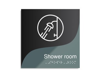 Custom Double Acrylic Sign, Shower Signage - "Gray Calm" Design