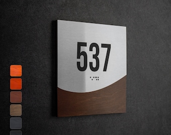 Bsign - Wooden and Steel Office Door Numbers Plaque - Best Choose for Hotel, Office and House is Personalized Room Number Sign