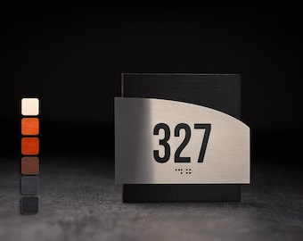 Bsign - Door Number Sign - Modern Exam Room Numbers - Apartment Door Number - Wood and Metal Hotel Number Sign