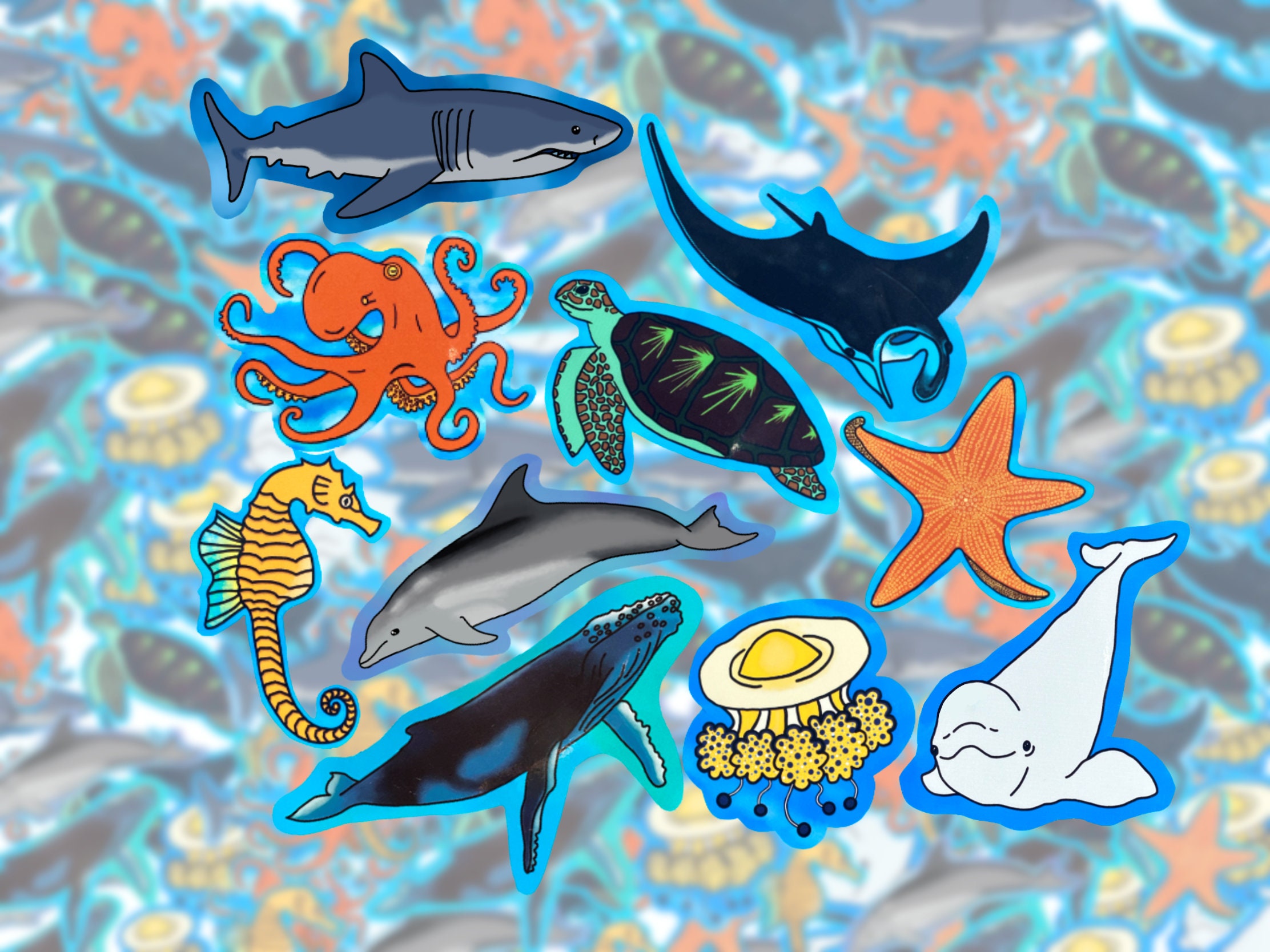 Sea Creature Stickers Multi Pack of 10 | Etsy