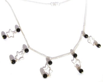 Collier argent 925 10x onyx noir facetté 5 étoiles argent GracyCollection