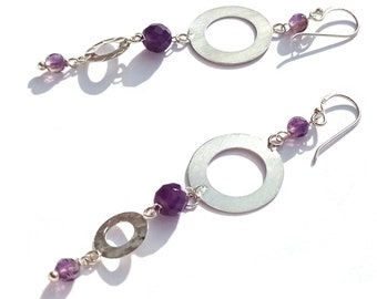 Boucles d'oreilles argent 925 6x améthyste violette facettée martelée brossée