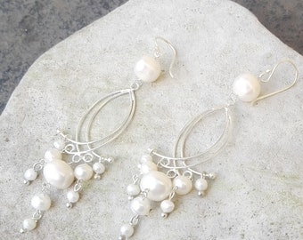 Earrings 925 silver 20x white pearls pearl dance GracyCollection