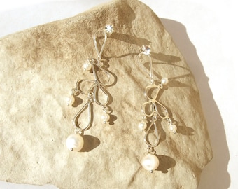 Boucles d'oreilles argent 925 8x perles de culture SW blanches perles feuilles d'argent GracyCollection