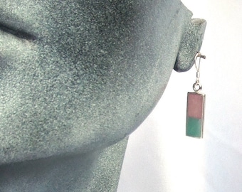 Boucles d'oreilles argent 925 2x pierre de rivière grands rectangles rose turquoise "CaribianSea"