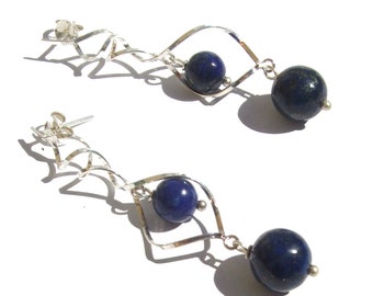 Boucles d'oreilles argent 925 4x bleu foncé grand lapis-lazuli argent hélix GracyCollection