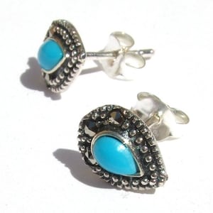 Stud earrings 925 silver 2 x blue turquoise drops 6 x marcasite marcasite jewelry