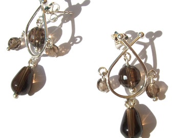 Earrings 925 silver smoky quartz faceted arches plug brown transparent GracyCollection