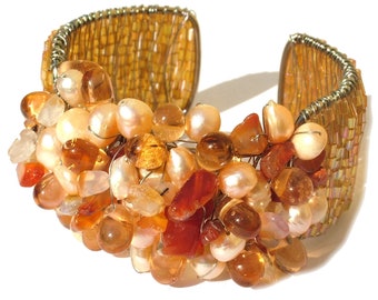 Bracelet 30x cornaline orange 20x perles sur argent large réglable MermaidCollection