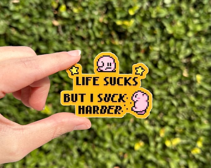 Kirby Life Sucks Sticker, 8 bit
