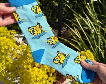 Surfing Pikachu Socks, Comfy, Unisex Cotton Socks