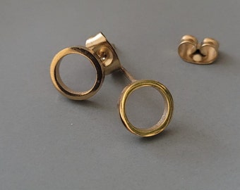 Earring stud ring circular in gold-colored, stainless steel