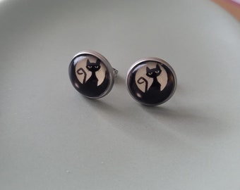 Stud earrings glass earrings cat gift, desired text, also direct shipping