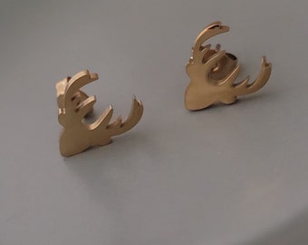 Ohrstecker Geweih Hirschgeweih in goldfarben , Jäger Geschenk Wunschtext