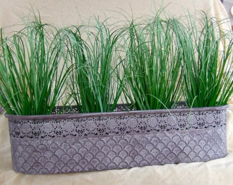 Jardiniere Pflanzkorb grau antik shabby Metalltopf Übertopf Metallkorb