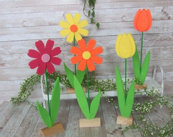 1 Dekoblume Dekotulpe aus Filz auf Holz, in gelb, orange oder pink/magenta 34 cm hoch