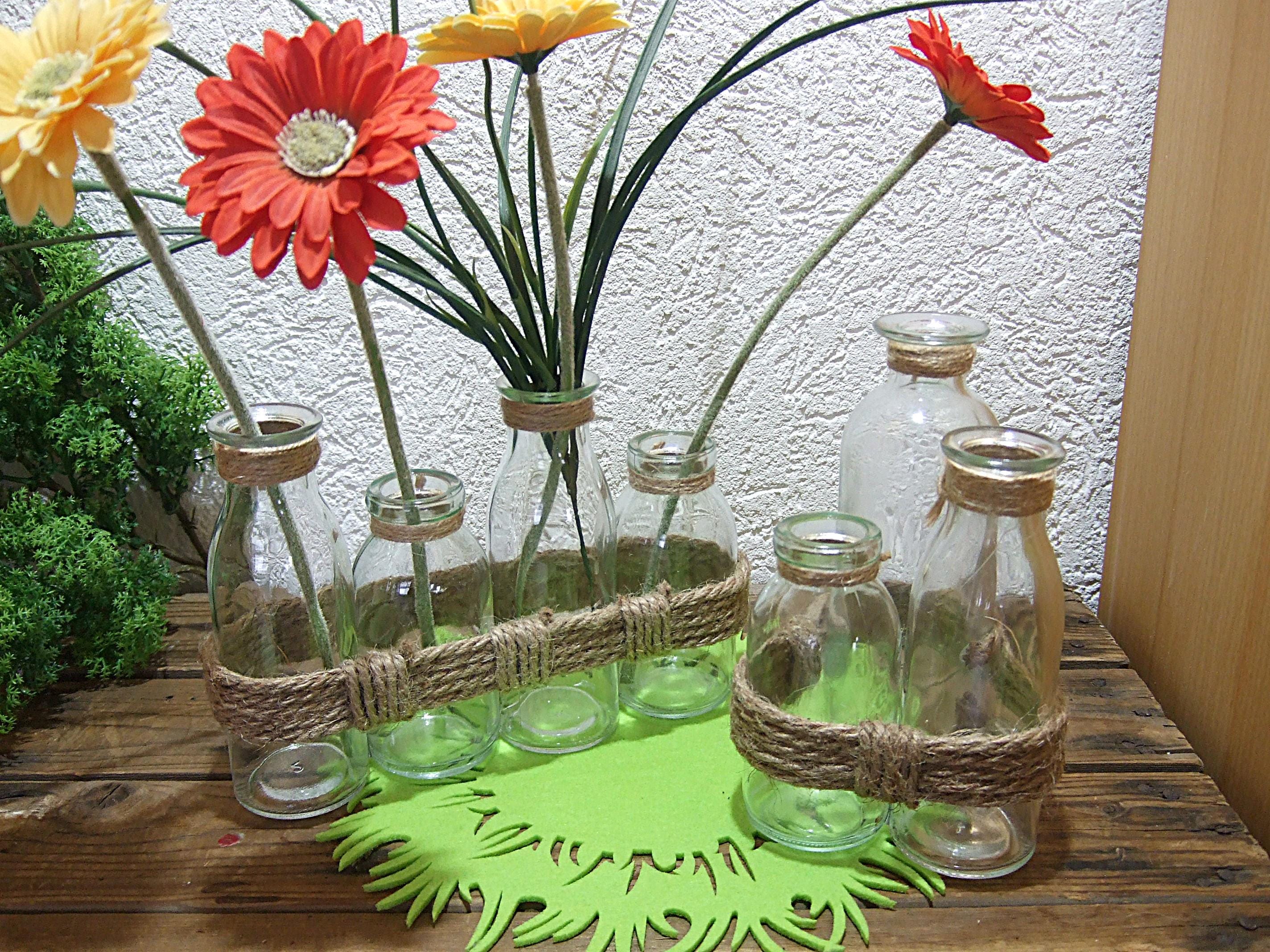 3er oder 4er Set Glas Vasen mit Juteband umwickelt