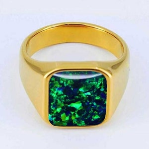 Men&#39;s Cremation Signet Ring 14k Gold and Tungsten Inlaid with ash and Opal