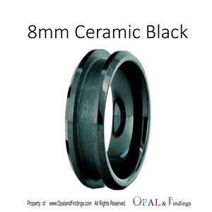 May include: A black ceramic ring with a beveled edge. The ring is 8mm wide.