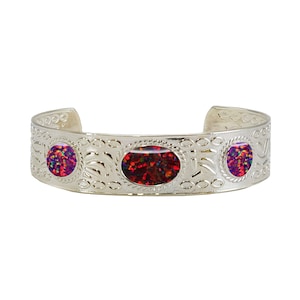 Personalized Argentium Silver Cremation Bracelet with Opal Inlays - Unique Design
