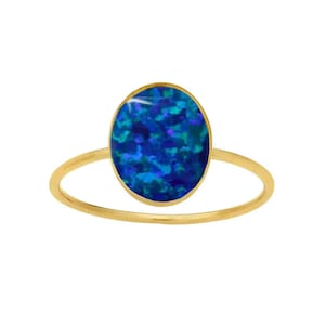 14K Gold Ring Dainty Oval 10 X 8mm Inlaid With Opal Choice