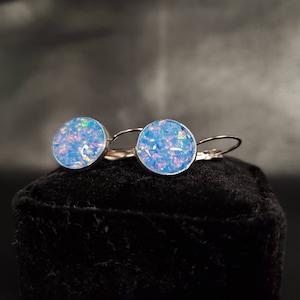Cremation Earrings with Crushed Opal,  Silver filled or Stainless Steel round dangleing