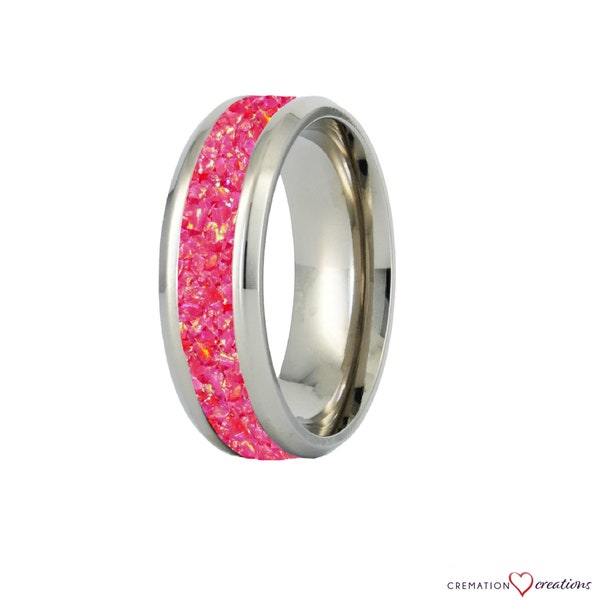 Cremation Jewelry - Opal # 43 & Ash Ring - Hot Pink - Free Engraving