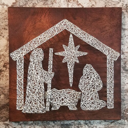 Nativity String Art Christmas Nativity Wood Sign Etsy