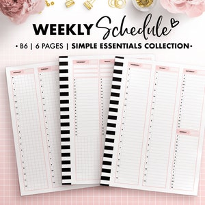 May include: A weekly schedule planner with black and white striped pages. The planner is B6 size and has 6 pages. The planner is part of a collection called "Simple Essentials".