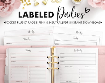Planify Pro, Pocket, Labeled Dailies from Monday to Sunday, in Pink and Neutral Color