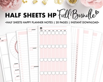 Planify Pro, Half Sheet Happy Planner Notes Full Bundle Inserts