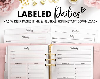 Planify Pro, A5 Wide, Labeled Dailies from Monday to Sunday, in Pink and Neutral Color