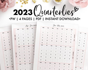 Planify Pro, Personal Wide, 2023 Quarterlies Calendar, Year at a Glance