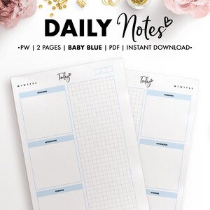 Planify Pro, Personal Wide, Daily Notes, Baby Blue