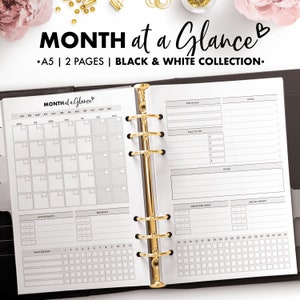 Planify Pro, A5, Monthly at a Glance, Black and White