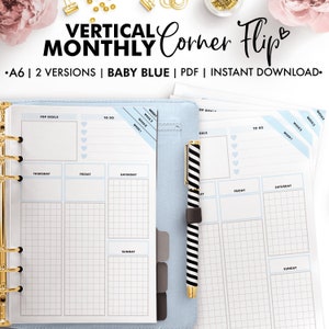 Planify Pro, A6, Baby Blue, Vertical Monthly Corner Flip