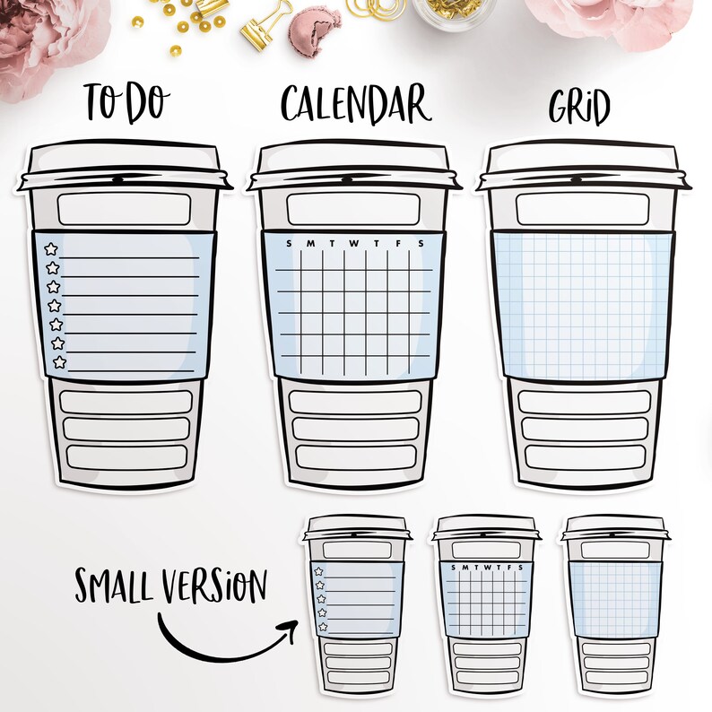 Die Cuts Coffee Cups Sticky Note Collection Planner | Etsy