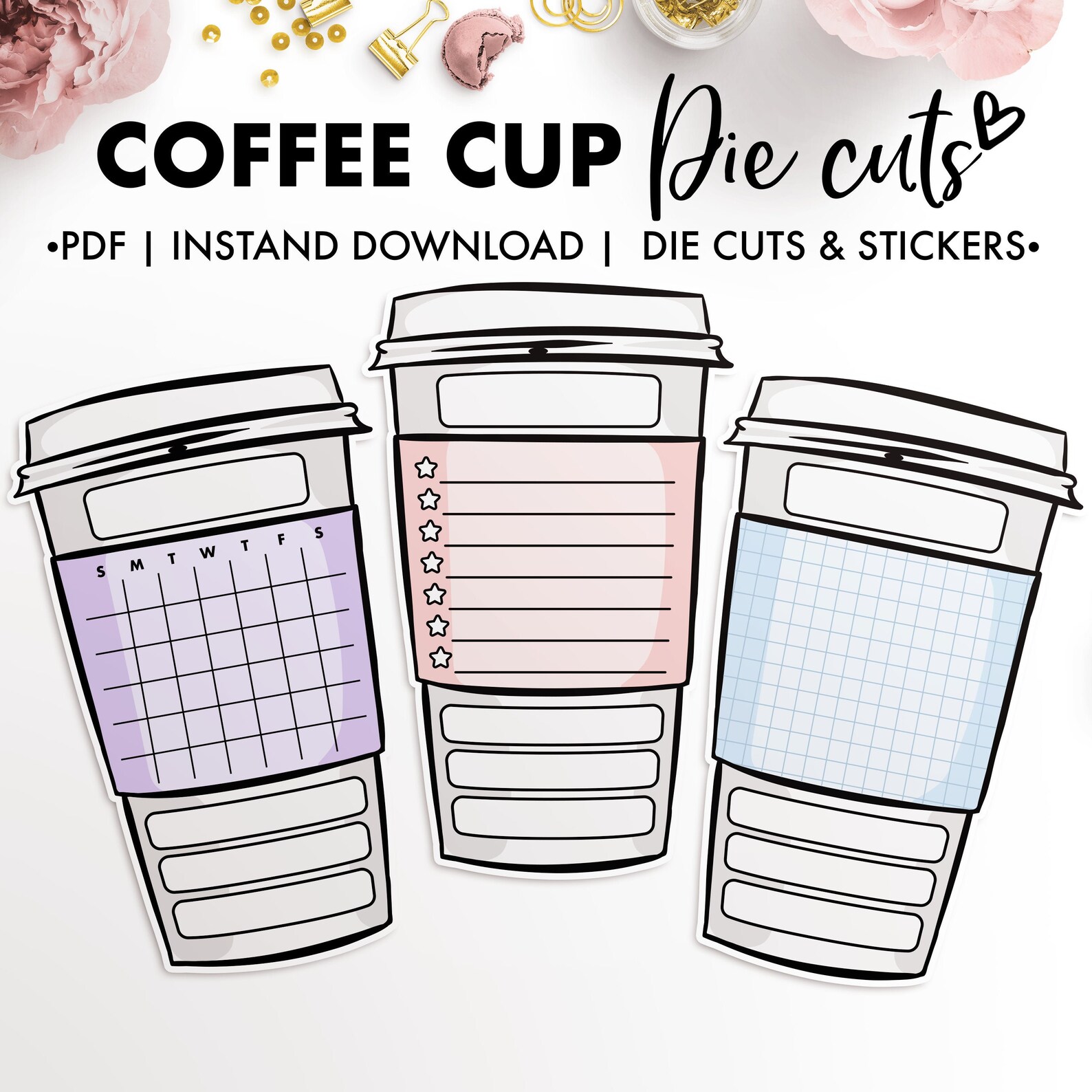Die Cuts Coffee Cups Sticky Note Collection Planner | Etsy