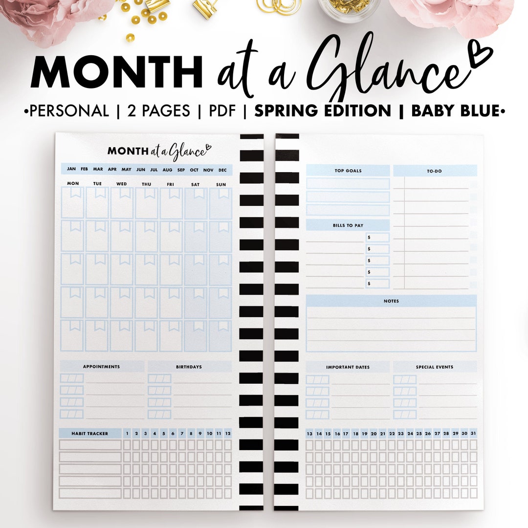 Personal Size Month at a Glance Baby Blue - Etsy