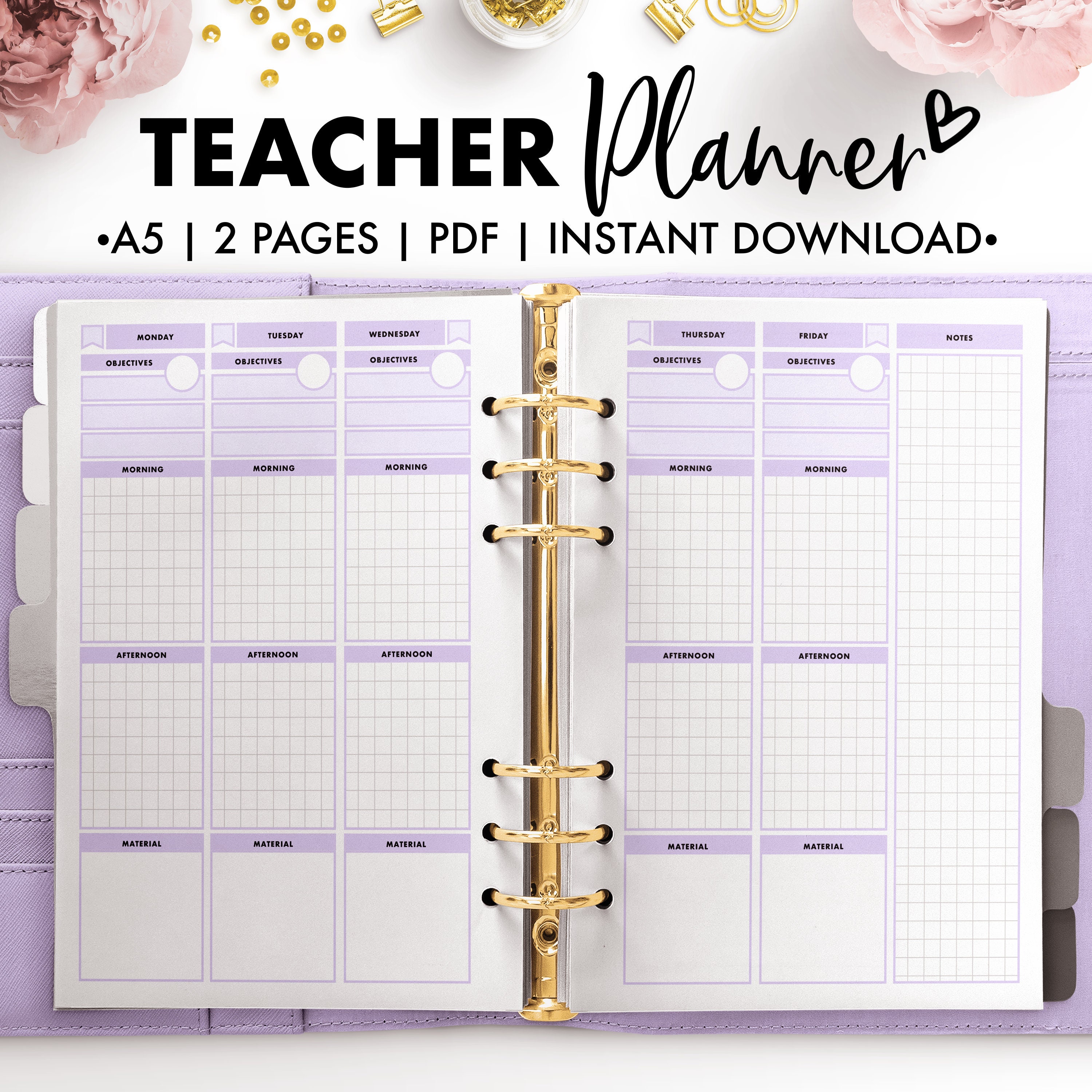 A5 Teacher Planner lavender Etsy