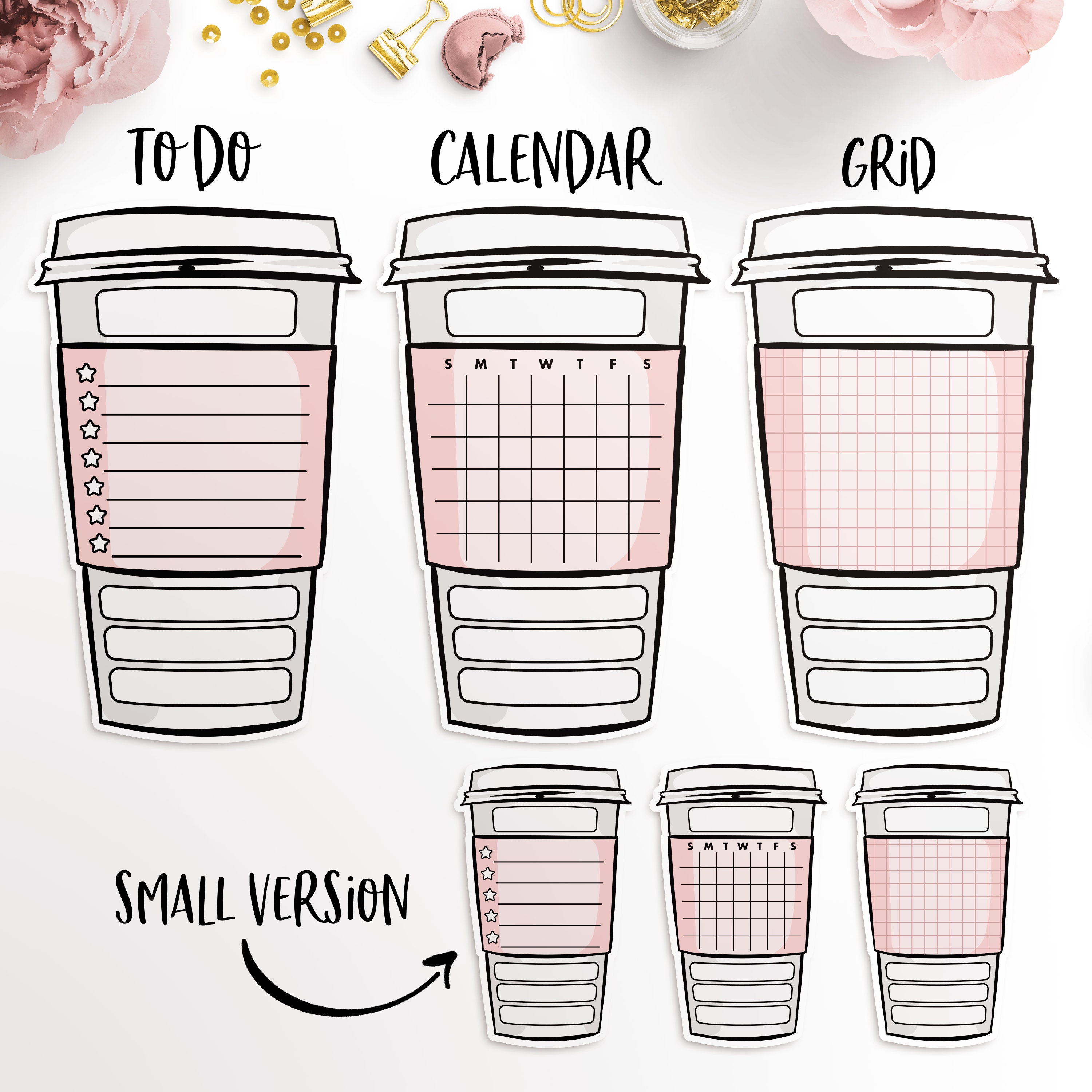 Die Cuts Coffee Cups Sticky Note Collection Planner | Etsy