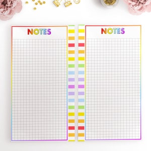 May include: Two printable pages with a grid pattern and the word "NOTES" at the top. The pages are bordered with a rainbow stripe pattern.