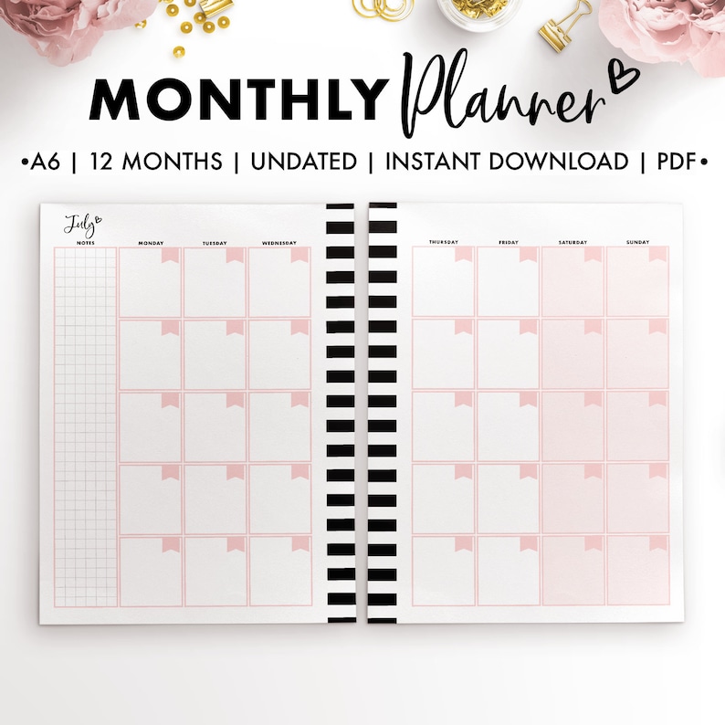 A6 Monthly Planner Etsy