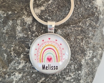 Keychain colorful rainbow with hearts personalized with name or your text