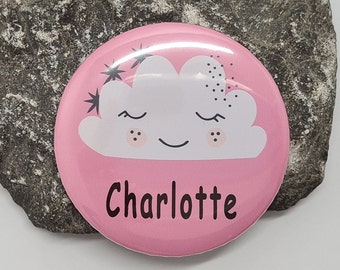 Button kleine Wolke in pink mit Name oder Text personalisiert 59mm groß