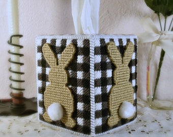 Buffalo Plaid Easter Bunny Tissue Box Cover Plastic Canvas Pattern ~ Rustic Farmhouse Decor ~ Instant PDF Download