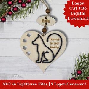 Dog Memorial Ornament Laser Cut File, In Memory of, Pet Loss Gift, SVG personalized, Wood Christmas Ornament, Commercial Use File, Glowforge