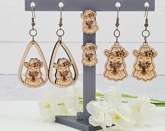 Halloween Cowboy Geist Ohrringe Laser geschnitten Datei SVG, Boho Geist mit Blumen Ohrringe, Ohrstecker Datei, Lightburn Glowforge Ohrringe