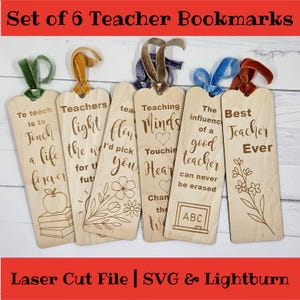 File tagliato al laser - Set di 6 segnalibri per insegnanti, regalo di ringraziamento per gli insegnanti fatto a mano, segnalibri in legno incisi SVG, regalo di fine anno per gli insegnanti
