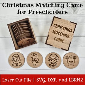 Kerst lasergesneden bestand SVG, hout voorschoolse vakantie matching game, peuter educatief speelgoed Glowforge bestand, geheugenspel voor kinderen, commercieel gebruik